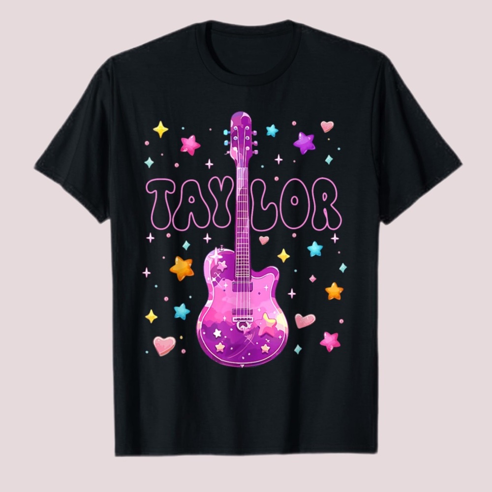 NWT Taylor Kids' Black‎ & Pink Guitar Graphic T-Shirt - Med